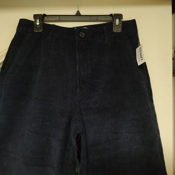 New Old Navy High Rise Wide Leg Navy Blue Corduroy Cropped Pants Women's 8 Tall - Picture 2 of 3